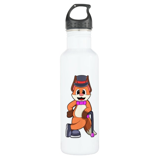 Fox als Gentleman mit Hut & Stick Edelstahlflasche (Vorderseite)