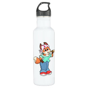 Fox als Maler mit Pinsel und Farbe Edelstahlflasche