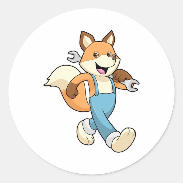 Fox als Mechanik mit Schraubenschlüssel Runder Aufkleber (Vorderseite)