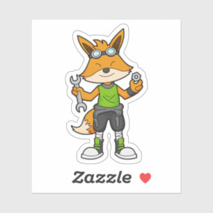 Fox als Mechanik mit Schraubenschlüssel und Nut Aufkleber