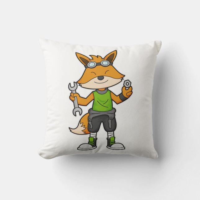 Fox als Mechanik mit Schraubenschlüssel und Nut Kissen (Vorderseite)