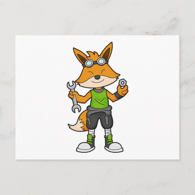 Fox als Mechanik mit Schraubenschlüssel und Nut Postkarte (Vorderseite)