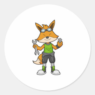 Fox als Mechanik mit Schraubenschlüssel und Nut Runder Aufkleber