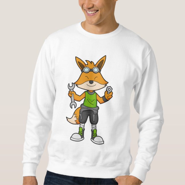 Fox als Mechanik mit Schraubenschlüssel und Nut Sweatshirt (Vorderseite)