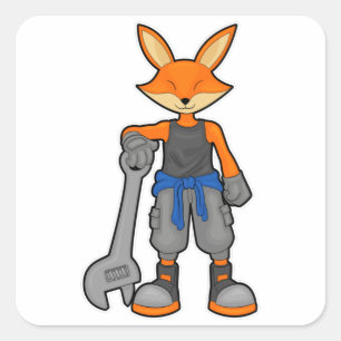 Fox als Mechanik mit Spanner Quadratischer Aufkleber