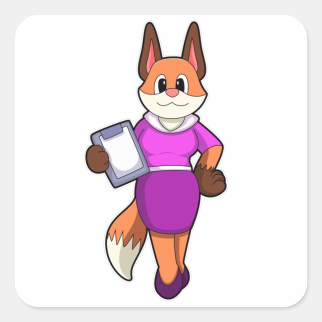 Fox als Sekretär mit Rock Quadratischer Aufkleber (Vorderseite)