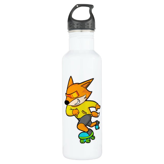 Fox als Skater mit Roller-Skaten Edelstahlflasche (Vorderseite)