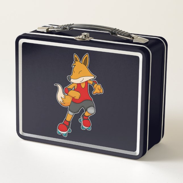 Fox als Skater mit Roller-Skaten Metall Brotdose (Vorderseite)