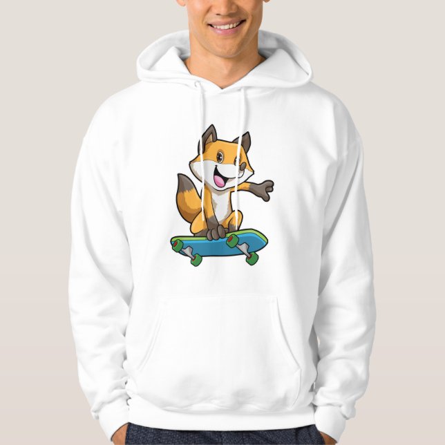 Fox als Skater mit Skateboard Hoodie (Vorderseite)