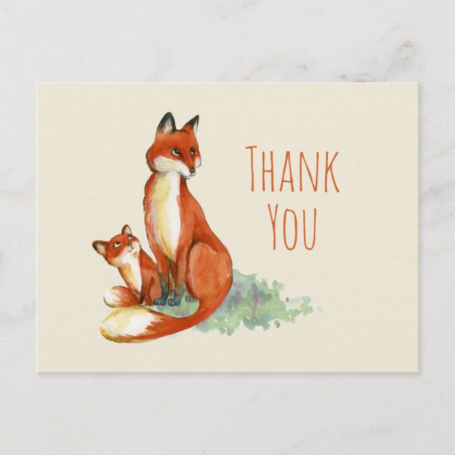 Fox and Baby Watercolor - Babydusche Vielen Dank Postkarte (Vorderseite)