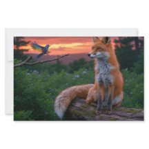 Fox and Bird at Sunset in Forest Scene mit Zitat