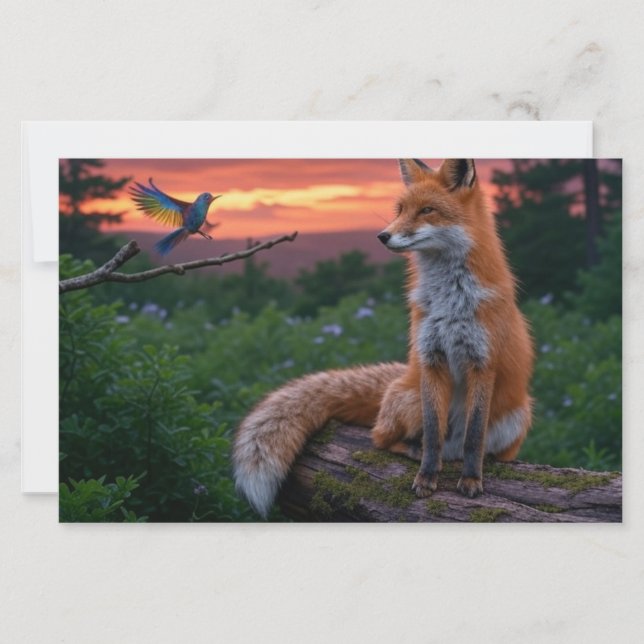 Fox and Bird at Sunset in Forest Scene mit Zitat Briefpapier (Vorderseite)