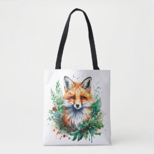 Fox and Holly with Red Berries Tasche