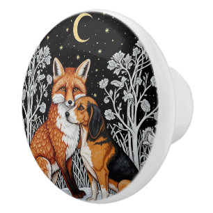 Fox and Hound, Winter Night Art Keramikknauf