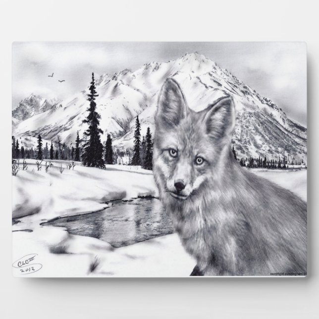 Fox and Mountains Plaque Fotoplatte (Vorderseite)