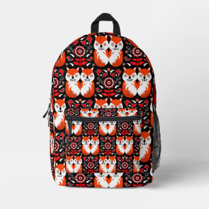 Fox and Nature Nordic Folk Art Bedruckter Rucksack
