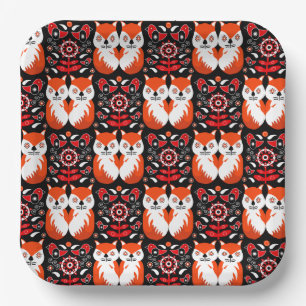 Fox and Nature Nordic Folk Art Pappteller