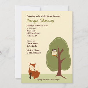 Fox and Owl Woodland Forest Baby Dusche 12x18 Einladung