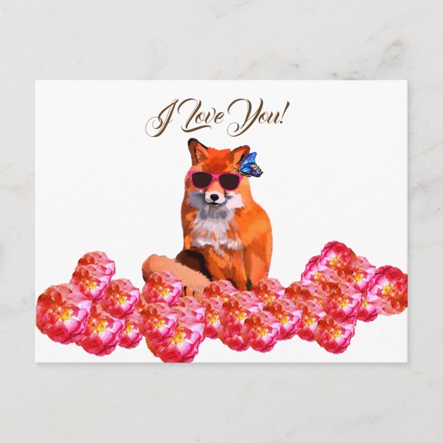 Fox and Rose Gefasste Kunst Postkarte (Vorderseite)