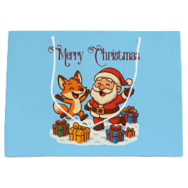 Fox and Santa Christmas Gift Bag Große Geschenktüte