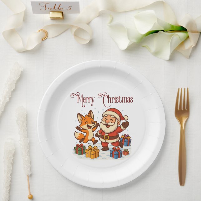 Fox and Santa Christmas Paper Plate Pappteller (Hochzeit)