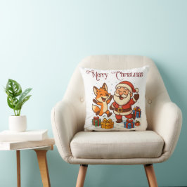Fox and Santa Christmas Throw Pillow Kissen