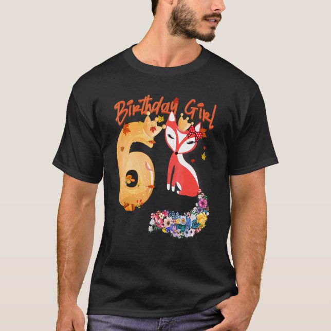 Fox Animal 6th Birthday Girl Fox B Day 6 Year Old T-Shirt (Vorderseite)