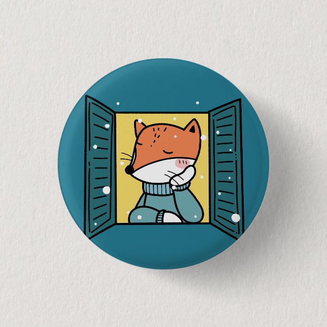 Fox Animal am Fenster Button (Vorderseite)