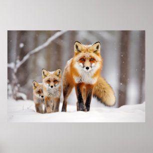 Fox Animal Family Wandering Natout Poster