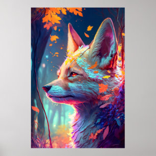 Fox Animal Portrait Painting Dark Character Spirit Poster