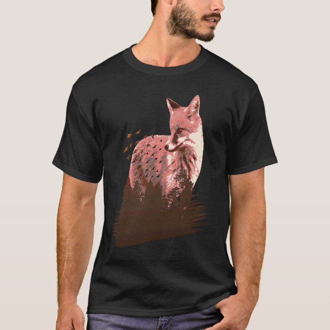 fox animals forest trees birds T-Shirt (Vorderseite)
