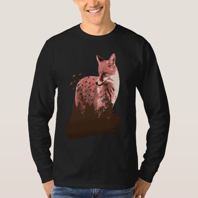 fox animals forest trees birds T-Shirt (Vorderseite)