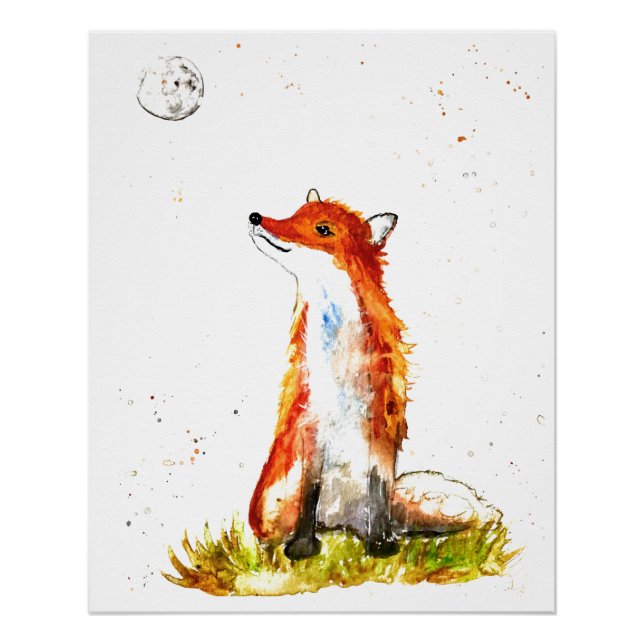 Fox Aquarell Orange Brown Fown Art Poster (Vorderseite)