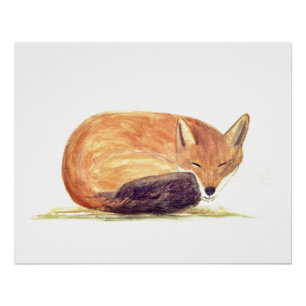 Fox Aquarell Orange Brown Fown Art Poster