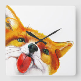 Fox-Aquarell Quadratische Wanduhr