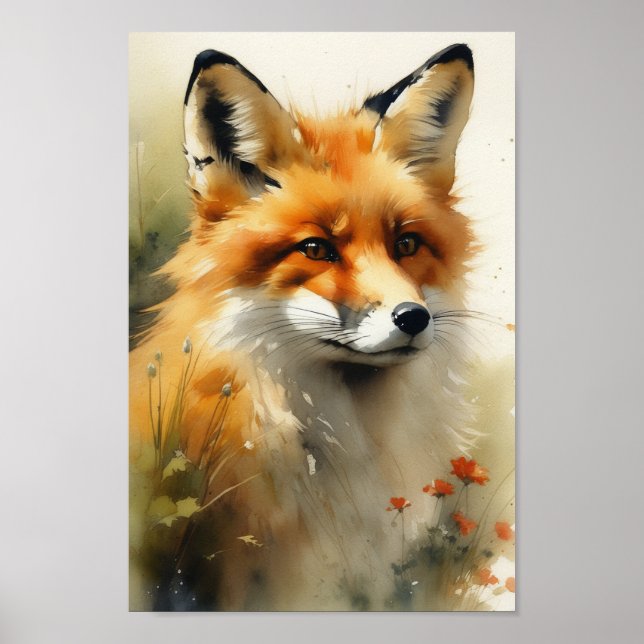 Fox Aquarellmalerei, ai generiert Poster (Vorne)