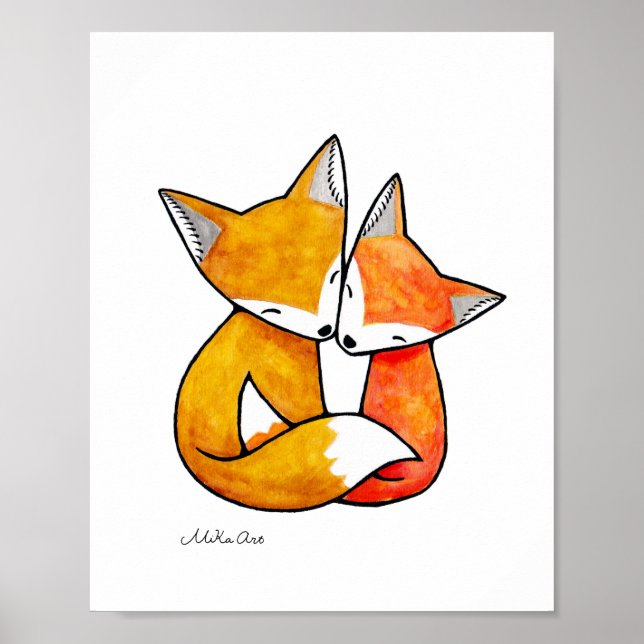 Fox Art Print Red Fox Couple Illustration Poster (Vorne)