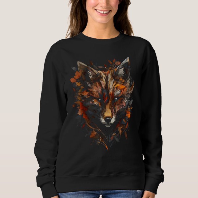 Fox Artwork  Autumn Leaves Animal Fox Sweatshirt (Vorderseite)