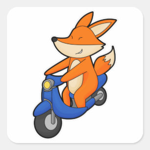 Fox as Biker with Scooter Quadratischer Aufkleber