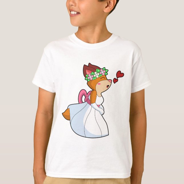 Fox as Bride mit Hochzeitskleid & Blume Wrea T-Shirt (Vorderseite)