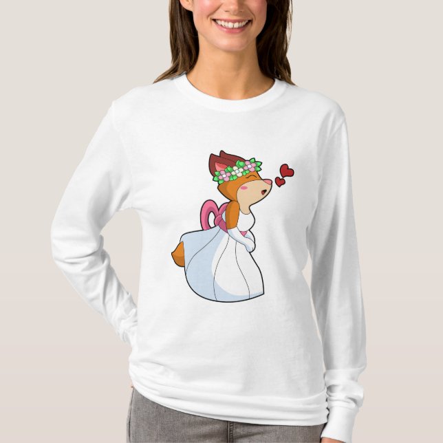 Fox as Bride mit Hochzeitskleid & Blume Wrea T-Shirt (Vorderseite)