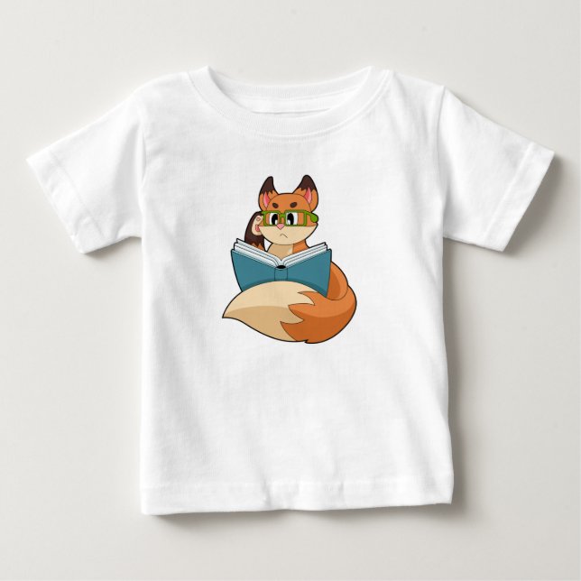 Fox as Nerd with Book & Glasses Baby T-shirt (Vorderseite)