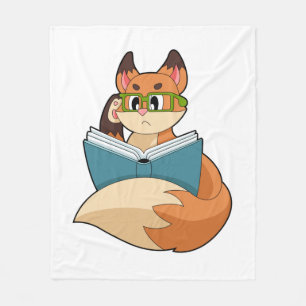 Fox as Nerd with Book & Glasses Fleecedecke