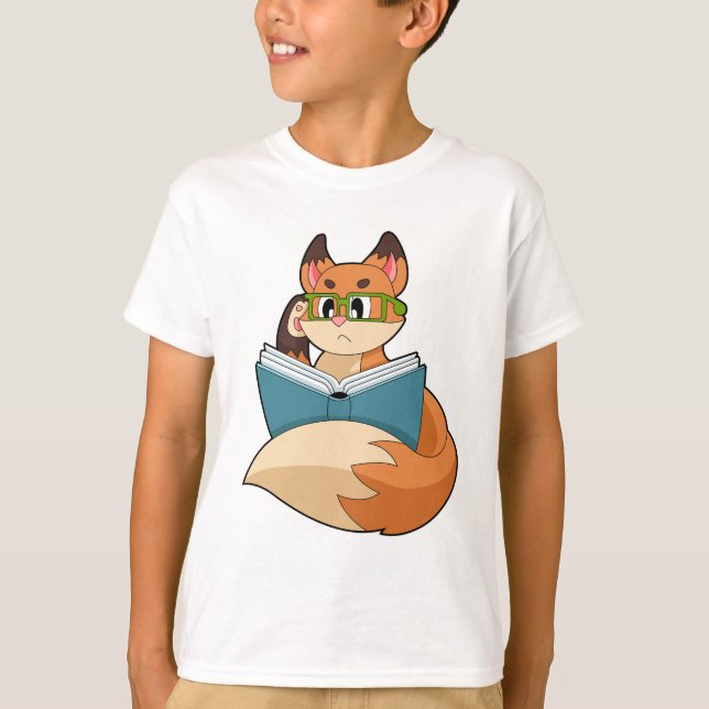 Fox as Nerd with Book & Glasses T-Shirt (Vorderseite)
