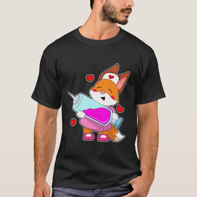 Fox as Nurse with Spritze T-Shirt (Vorderseite)
