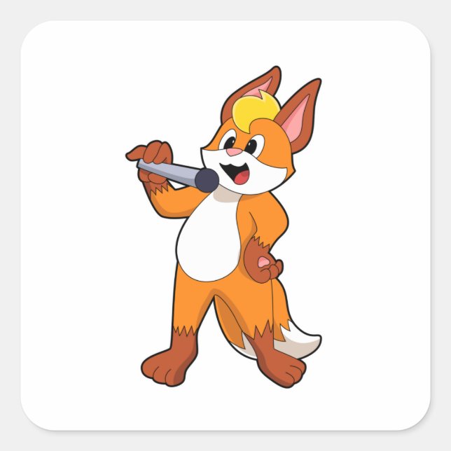 Fox as Sänger mit Mikrofon Quadratischer Aufkleber (Vorderseite)