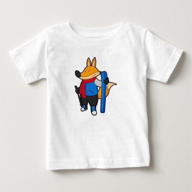 Fox as Skier mit Ski Baby T-shirt (Vorderseite)
