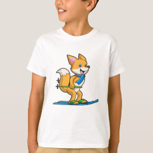 Fox as Skier mit Ski & Skistöcken T-Shirt