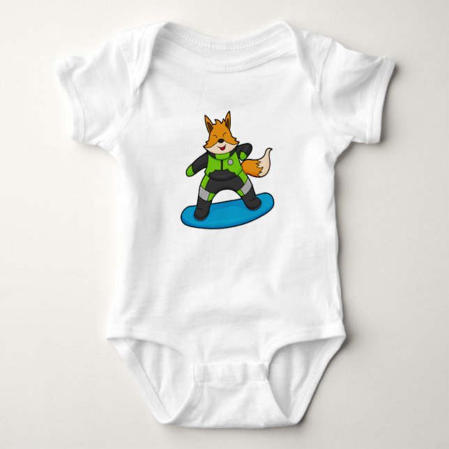 Fox as Snowboarder with Snowboard Baby Strampler (Vorderseite)