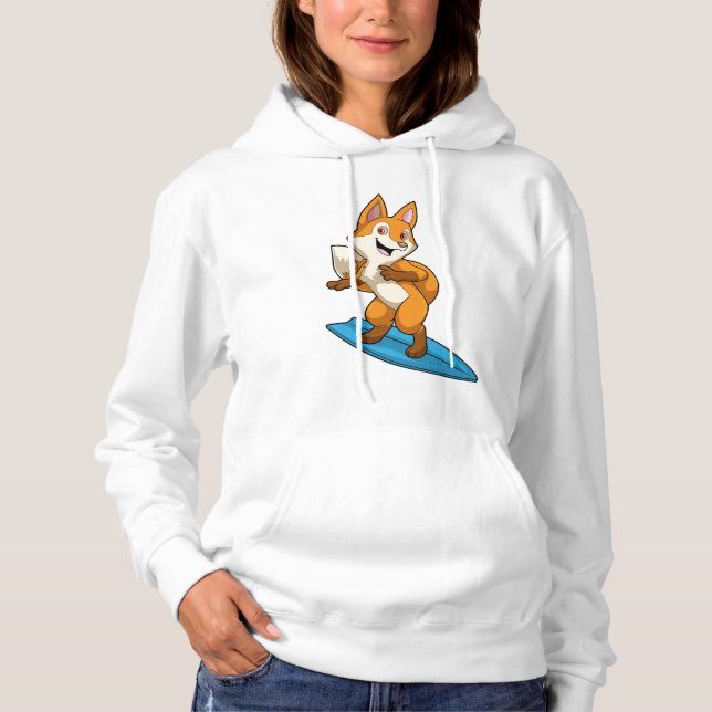 Fox as Surfer mit Surfbrett Hoodie (Vorderseite)